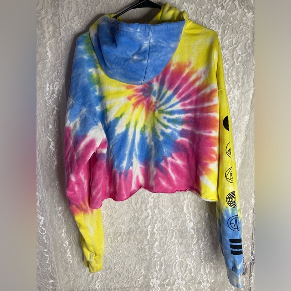 Pink Floyd Tie-Dye Cropped Crewneck Hoodie in Yellow, Pink & Blue - Picture 4 of 5